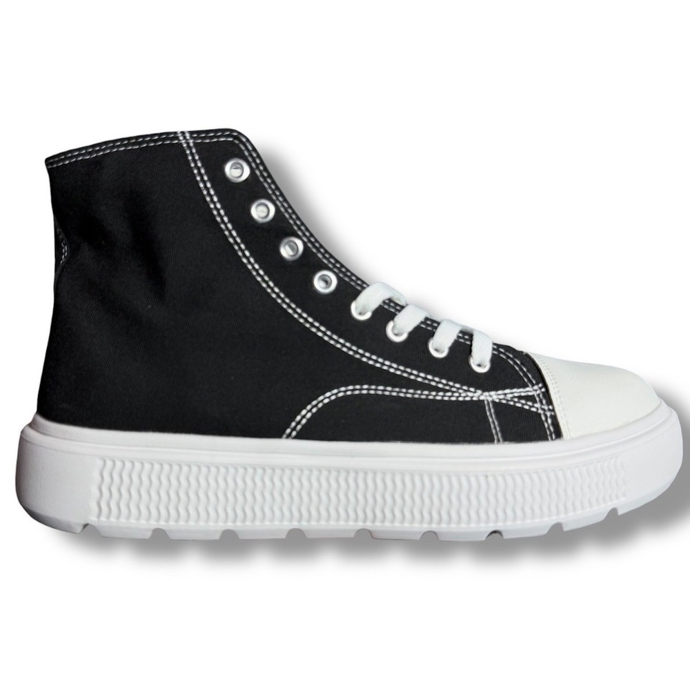 High Top Canvas Sneakers Black White Platform Chunky Sole Lace Up Sz 9 Mens